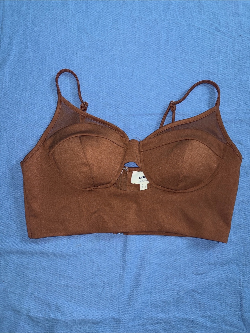 Privy Women's Scoop Neck Top bralette in Rust Brown Large